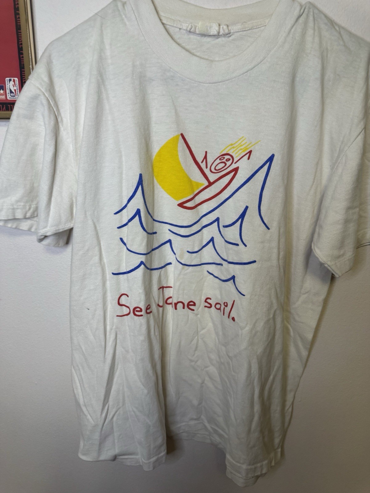 Vintage 1986 Soho Tee Shop See Jane Sail T Shirt USA Single Stitch Large