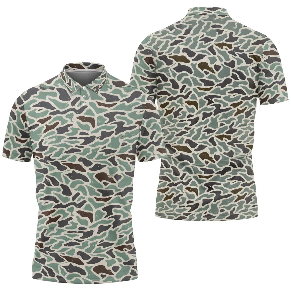 Mens Retro Duck Camo Performance Polo Shirt Printed Polyester