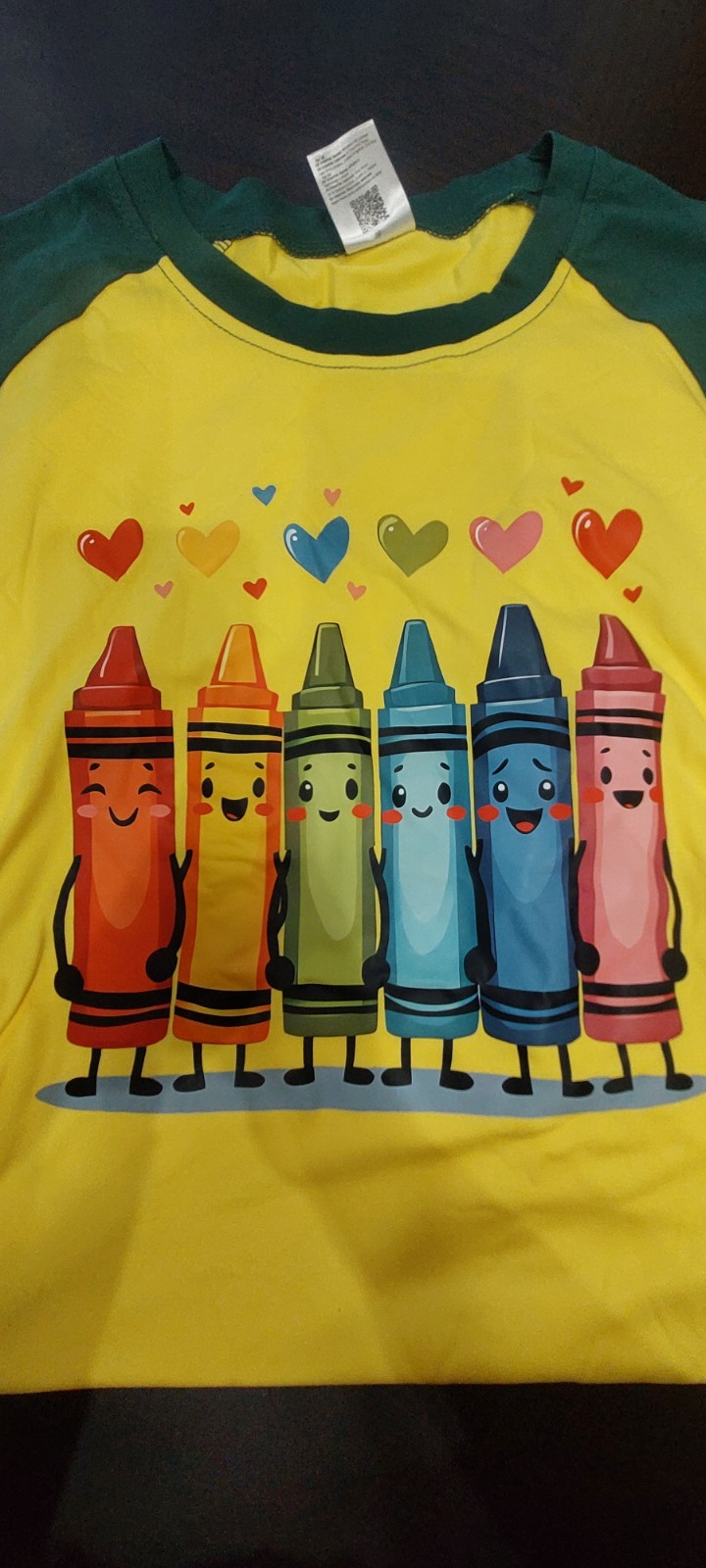 Yellow/Green Raglan Short Sleeve Crew Neck Crayon Graphic T-Shirt Size 14