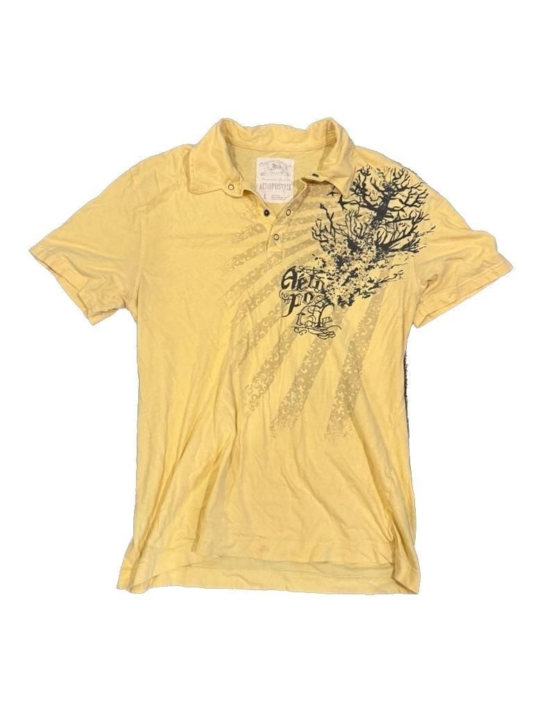 Aeropostale Men’s Yellow Graphic Polo Shirt with Tree Design