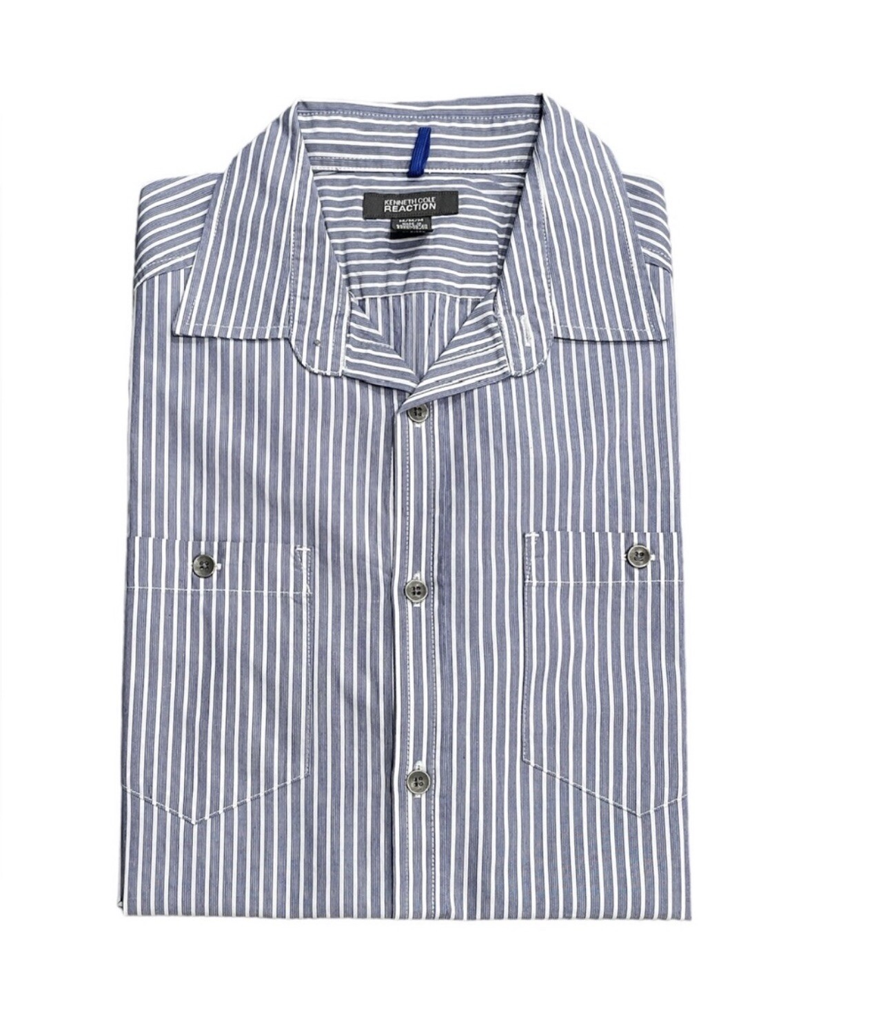 Kenneth Cole Reaction Mens Short Sleeve Button Striped White/blue Size M