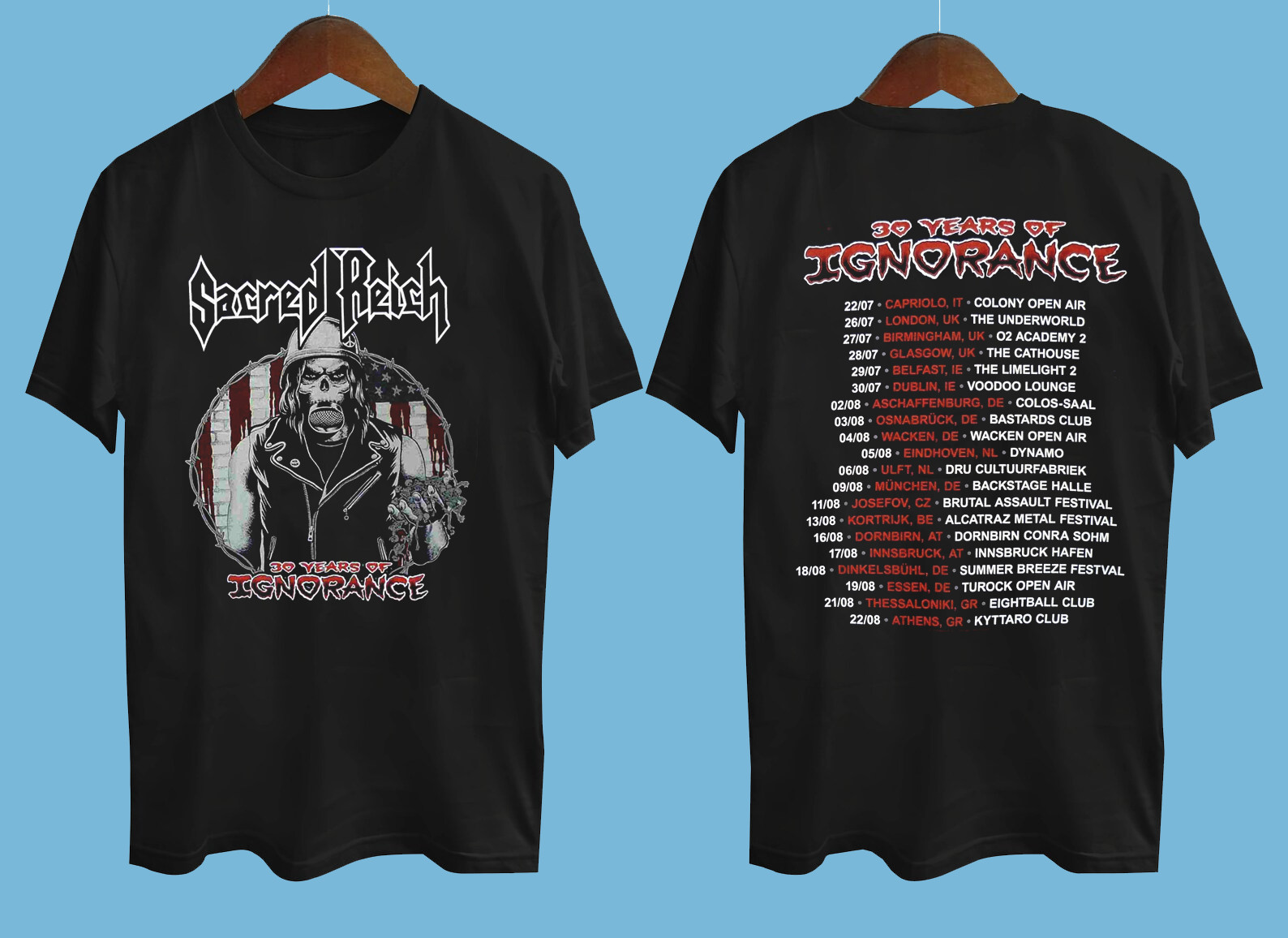 Sacred Reich 30 Years Of Ignorance 2 Side Size S to 4XL Gift Shirt