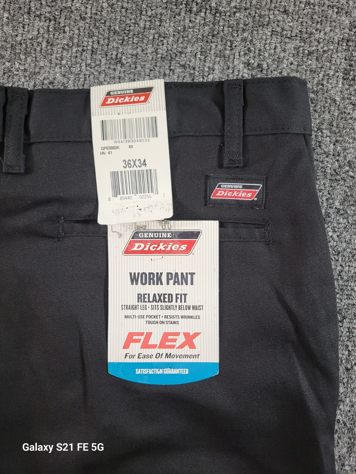 Dickies Relaxed Fit Flex Work Pants Mens 36×34 Black Straight Leg Poly/Cotton