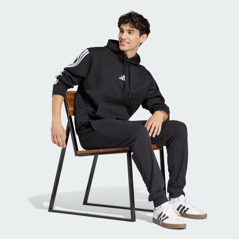 adidas men Essentials 3-Stripes Fleece Hoodie