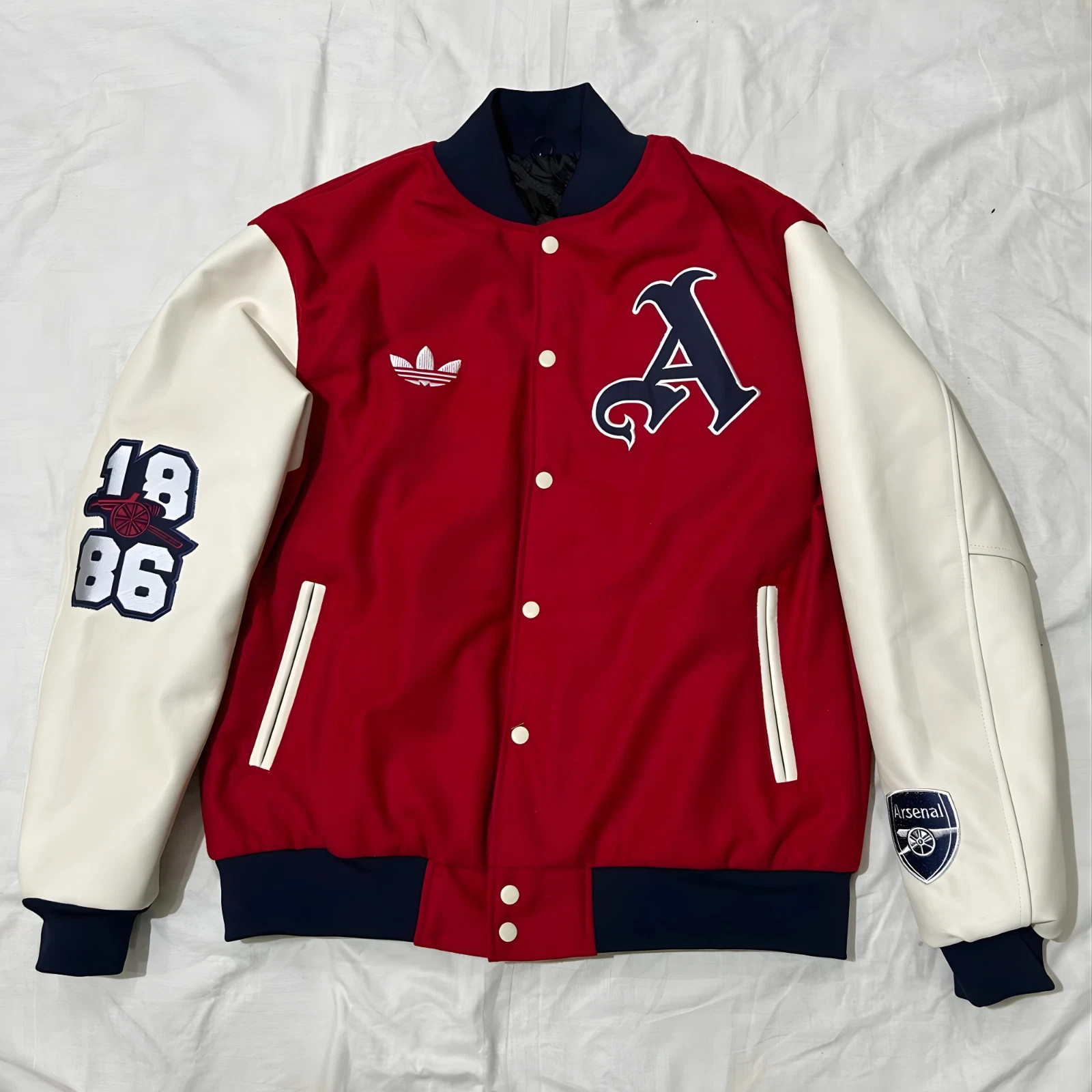 Men’s Red White Varsity Jacket Letterman Baseball Bomber Leather Sleeve Coat