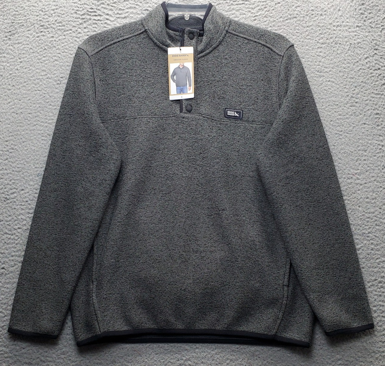 Eddie Bauer Fleece Knit Sweater Mens S Gray Long Sleeve Quarter Snap EB008606