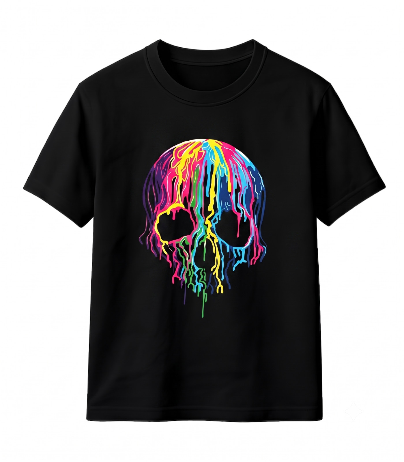 Colorful Skull Graphic T Shirt Dripping Paint Rainbow Skeleton Streetwear Tee