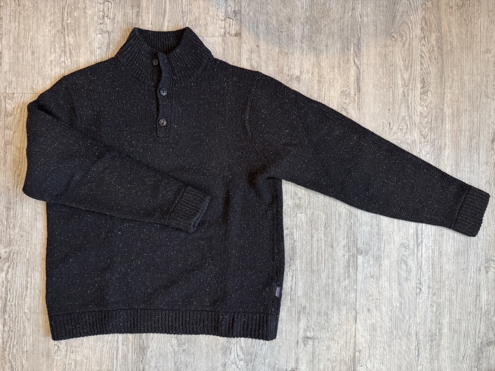 Patagonia Men L Off Country Pullover Sweater Black Donegal Fleck Wool Blend