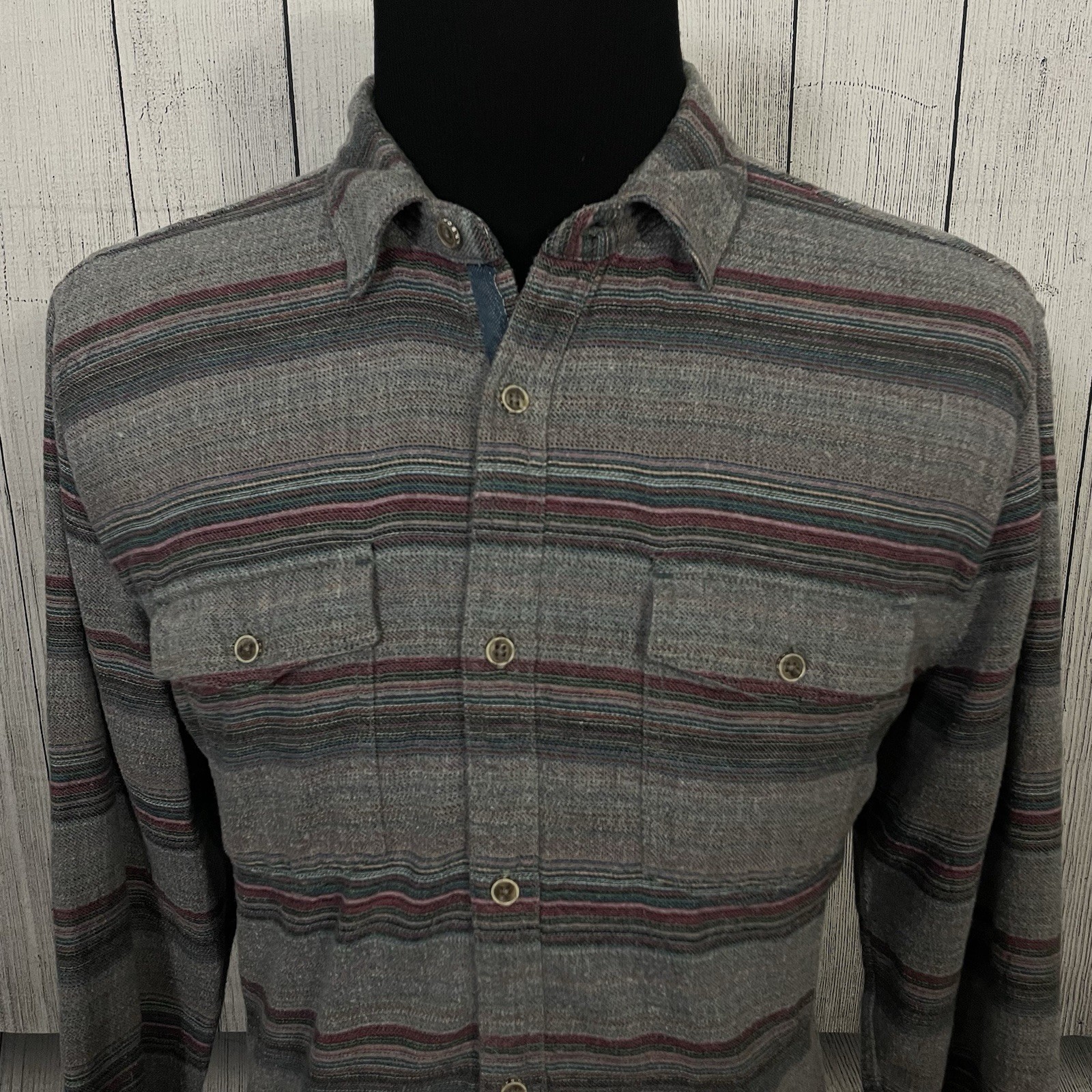 Carbon 2 Cobalt Men’s Large Gray Striped Long Sleeve Button-Front Shirt Comfort