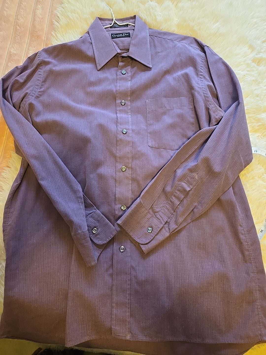 Vintage 80s Christian Dior Monsieur Plum Striped LS Button Up Shirt Size 16