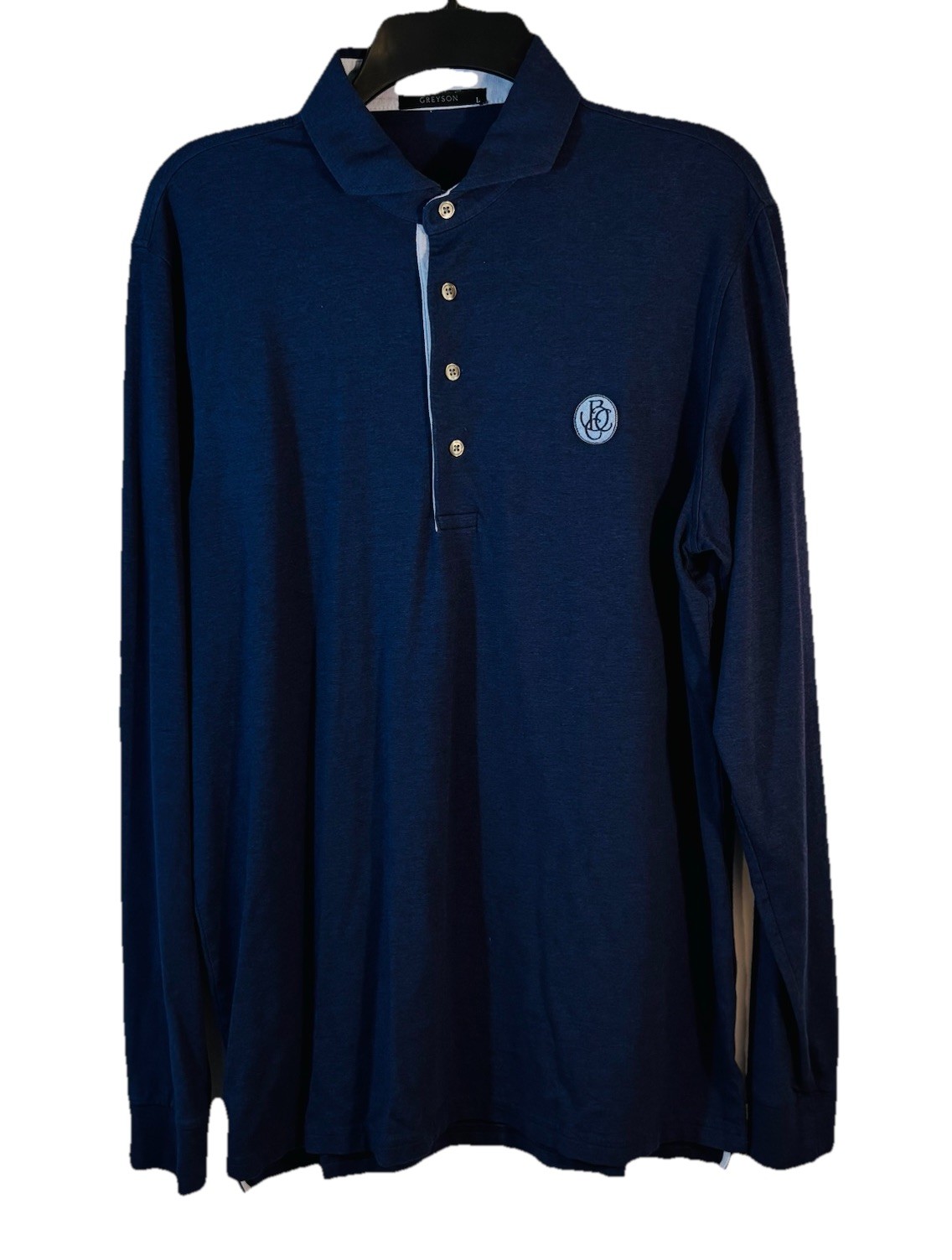 Greyson Long Sleeve Polo Performance Navy Mens Large Ballantyne CC Logo