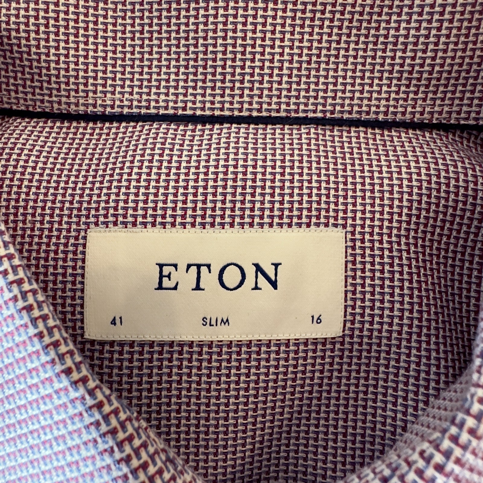 ETON Slim Fit Dress Shirt-Sz 41 16-Blue & Red Micro check-100% Dobby Cotton
