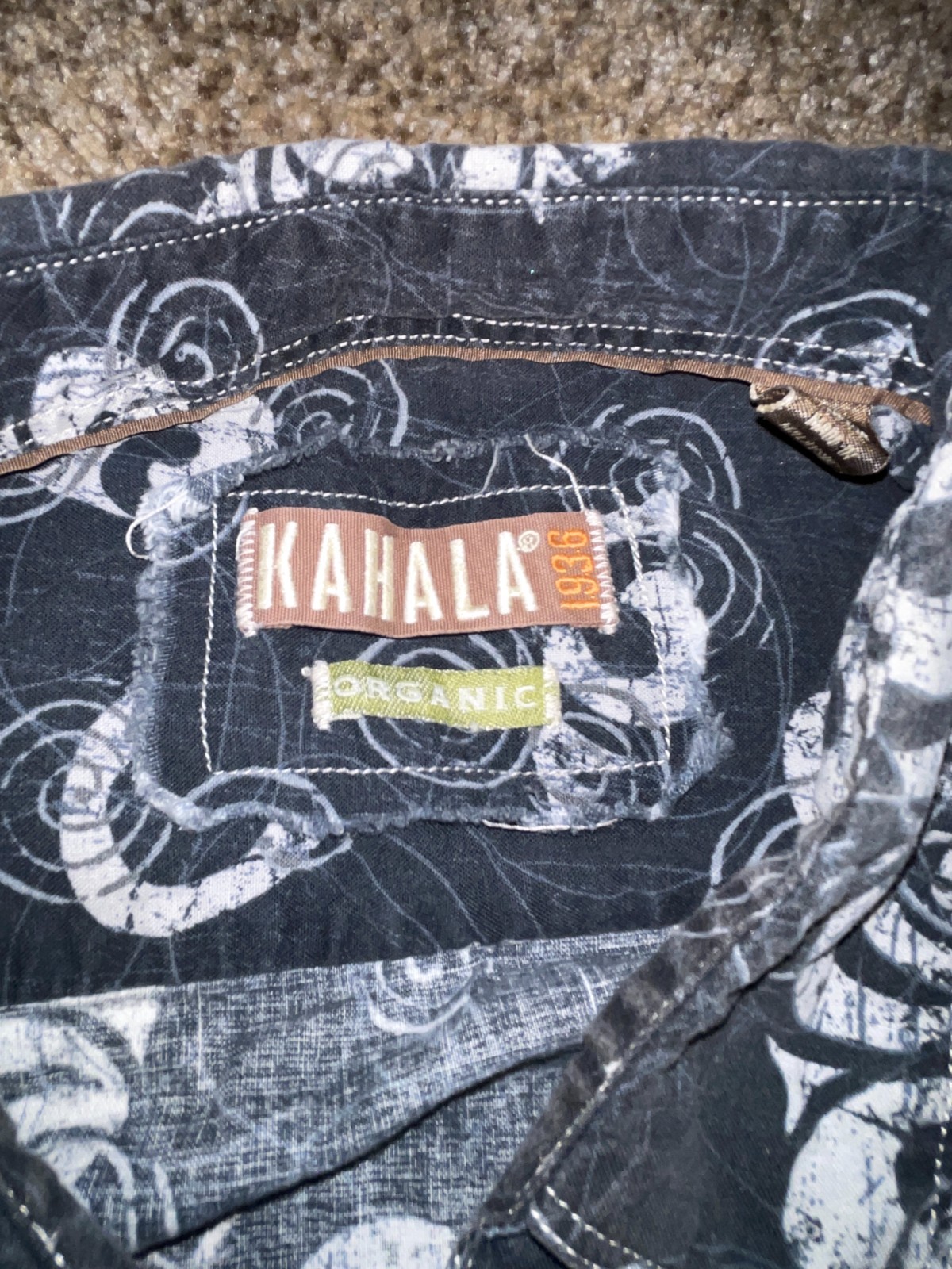 Kahala 1936 Organic Hawaiian Shirt Men’s 2XL Black Gray Tribal Aloha Button Up