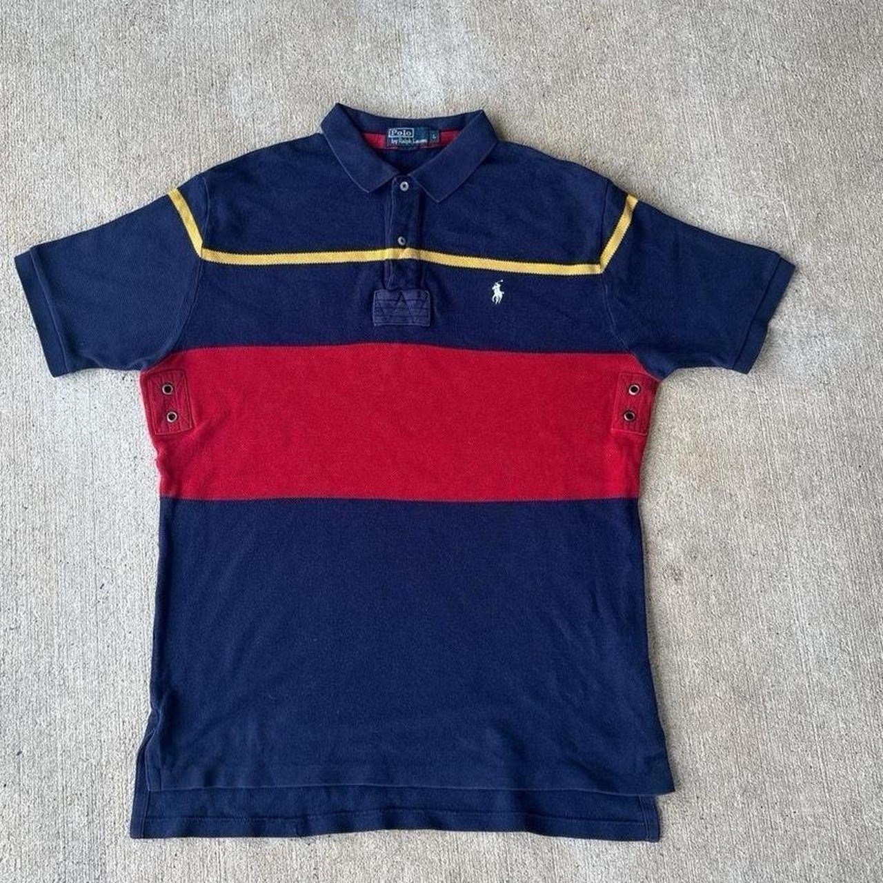 Polo By Ralph Lauren Men’s Striped Color Block Polo Shirt Red Blue L Cotton