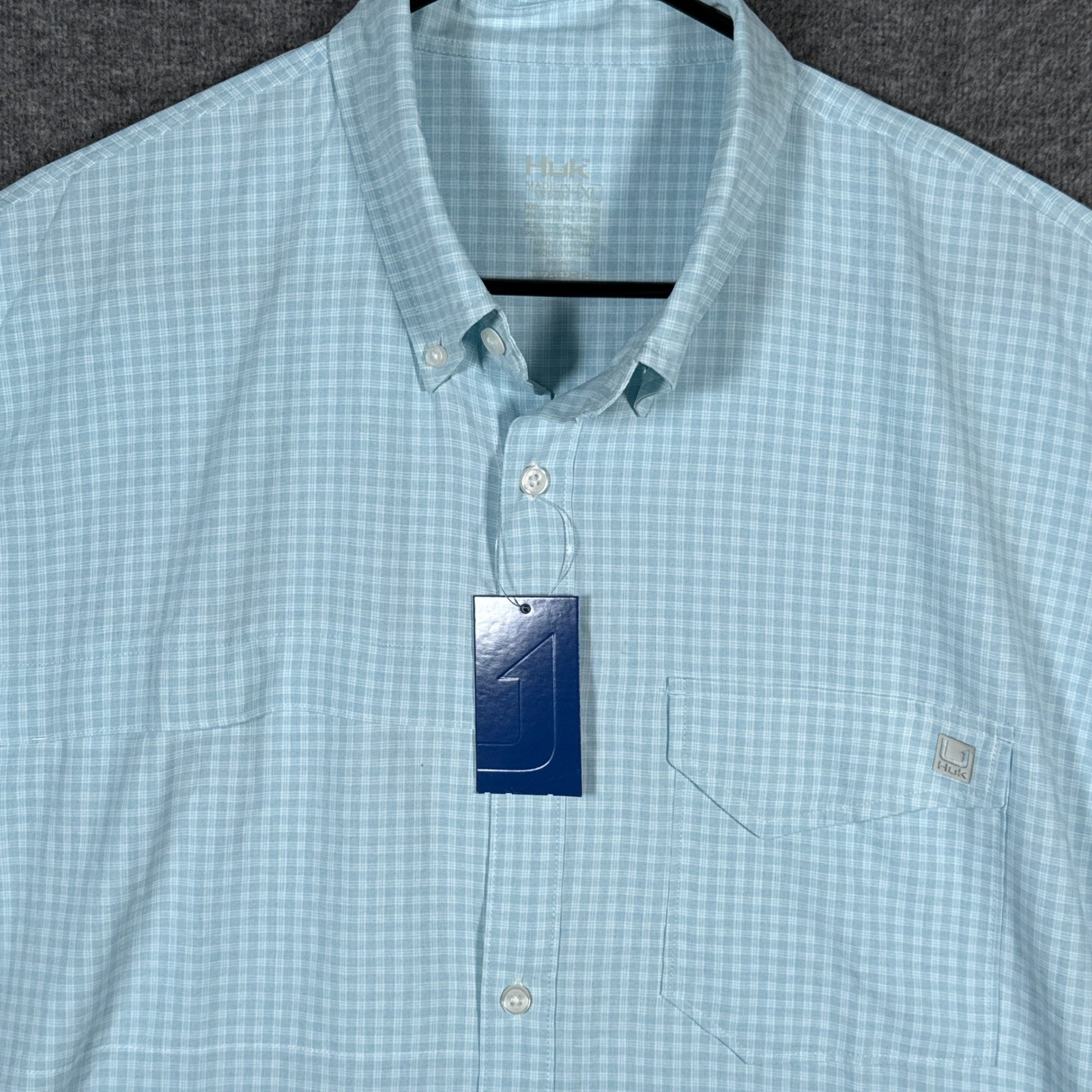 NEW Huk Tide Point Break Fishing Shirt Men XL Blue Plaid Performance Long Sleeve