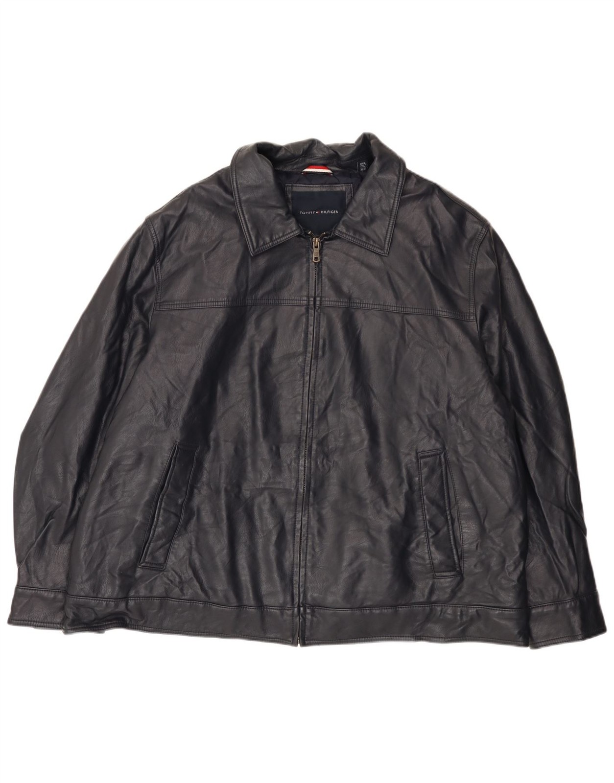 Tommy Hilfiger Mens Faux Leather Jacket UK 46 3XL Navy Blue Polyurethane DS09
