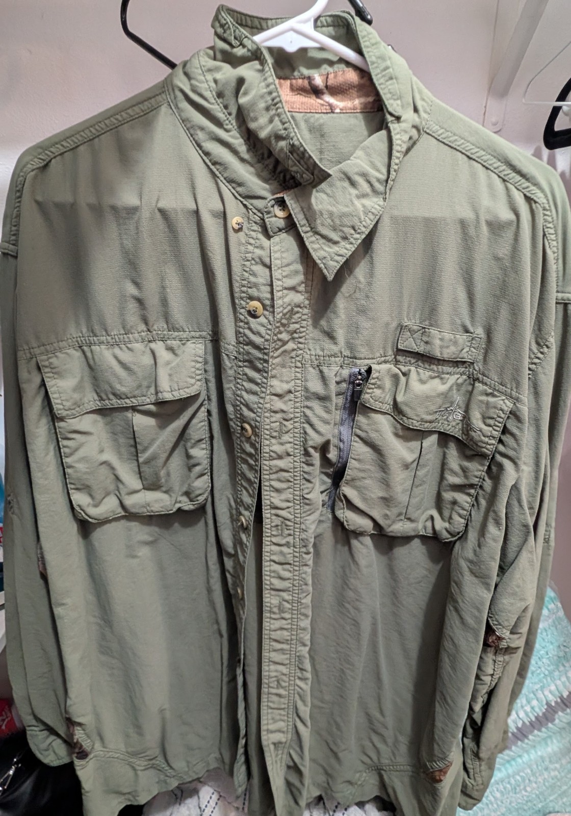 Habit Shirt Mens 2XL Green Nylon Polyester Long Sleeve Button Up Relaxed