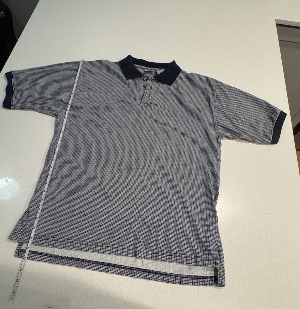 Cherokee Polo Shirt – Men’s Medium – Cotton – Short Sleeve Geometric Blue/White