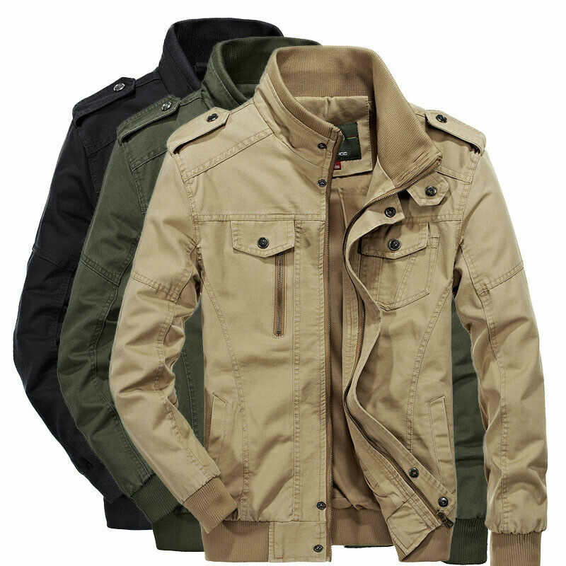 Men’s Spring Autumn Outwear Military Jackets Casual Cotton Collar Jacket Coat XL