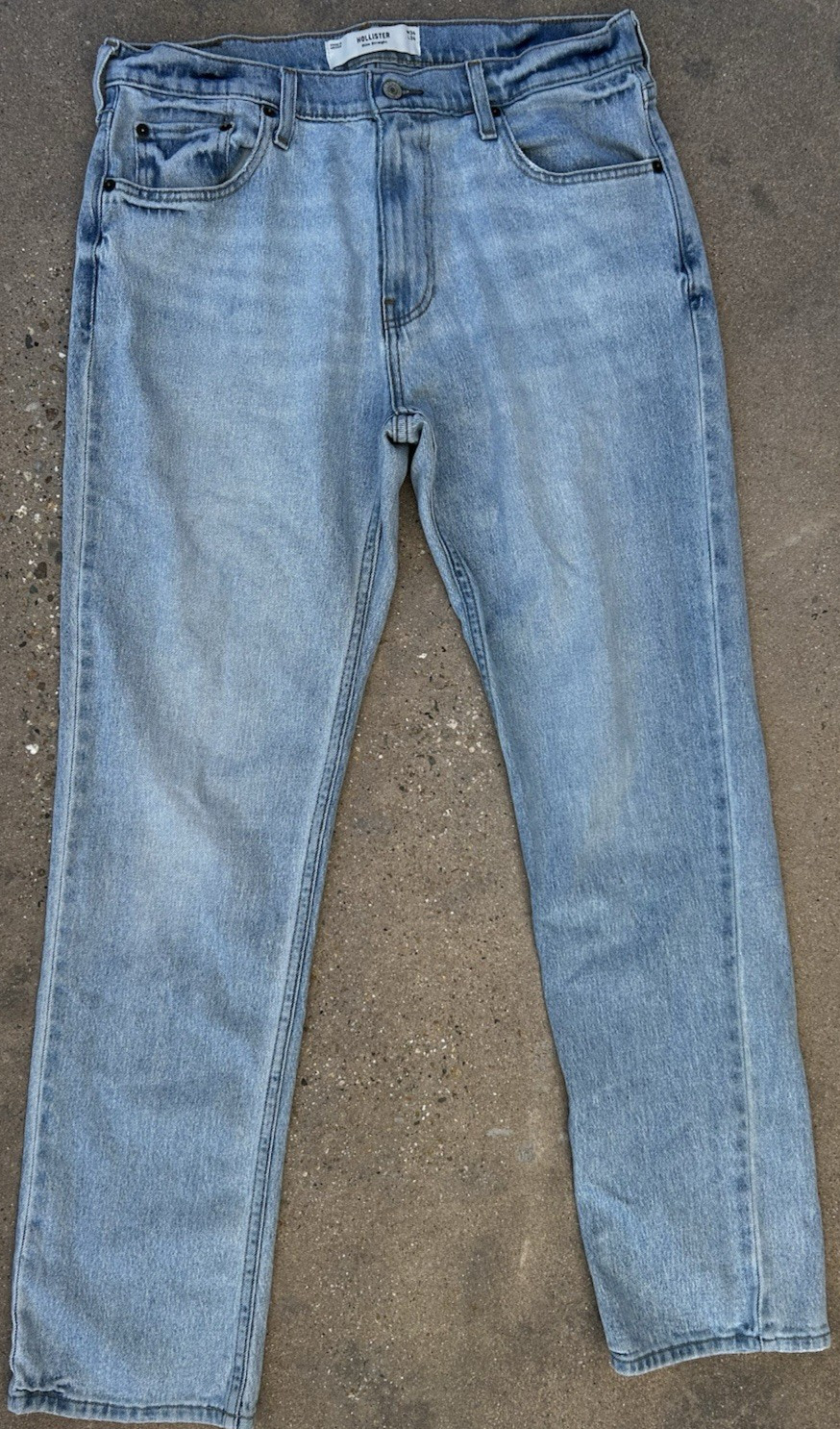 Hollister Slim Straight Ultra High Rise 34W x 34L Light Wash Denim Blue Jeans