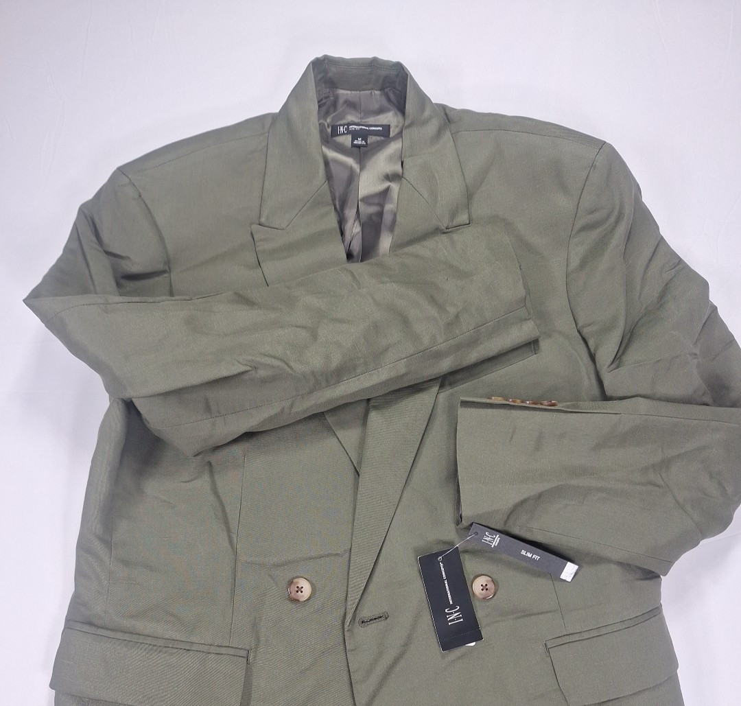 INC Men’s Medium Linen Blend Sport Coat Olive Green Slim Fit Olive Twist
