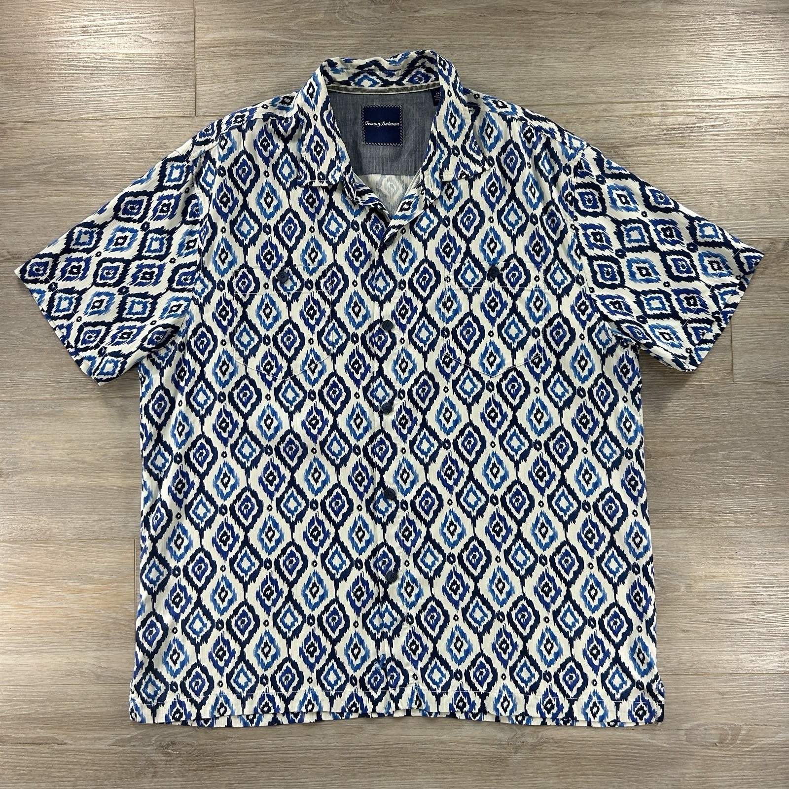Tommy Bahama Ikat XL 100% Silk Continental Button Up Geometrical Shirt