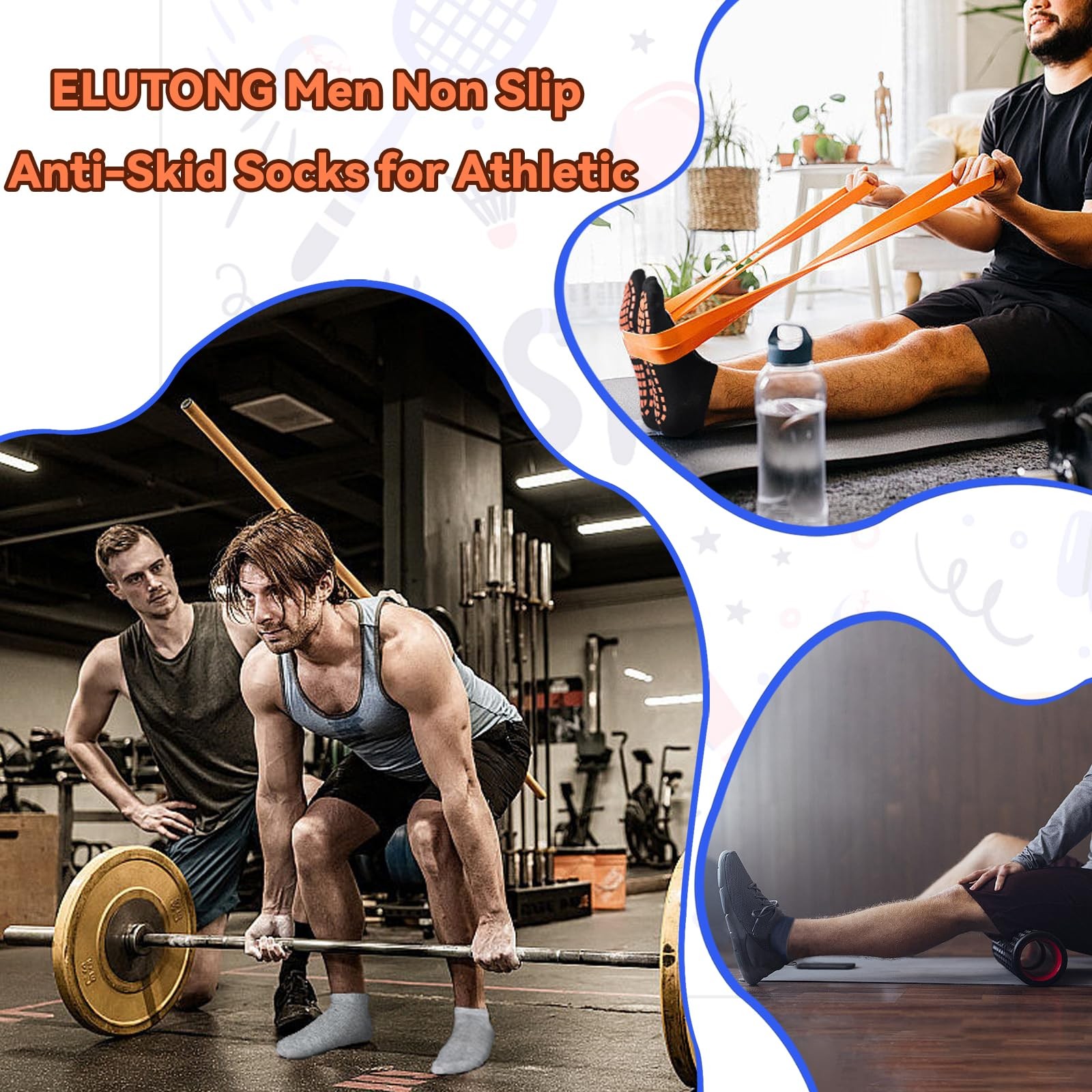 Non Slip Grip Socks for Men Grippy Socks Anti-Skid Yoga Pilates Hospital Grip…