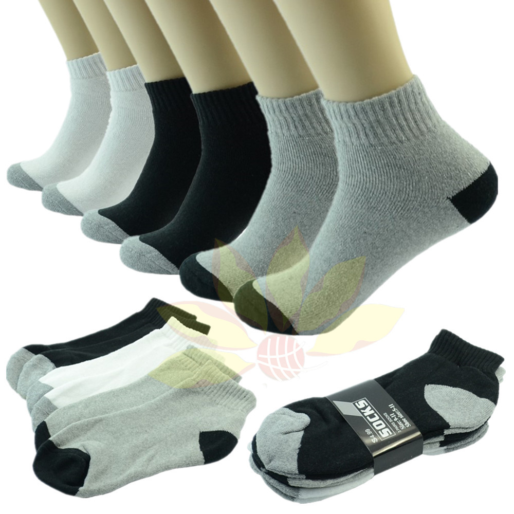 6 9 12 Pairs Ankle/Quarter Crew Mens Socks Cotton Low Cut Size 9-13 Two Tone