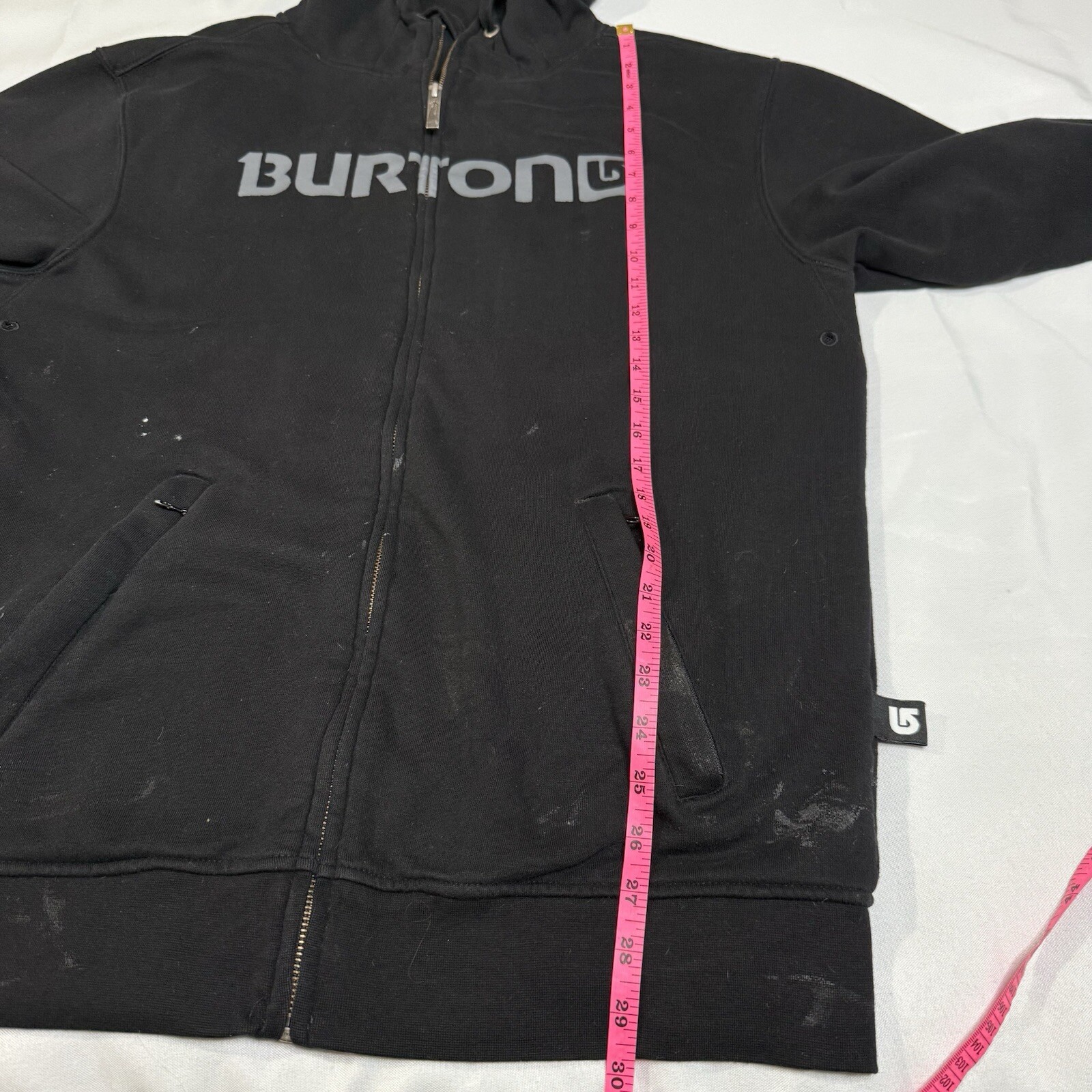 Burtons Mens L Black Full Zip Snow Ski Winter Hoodie Jacket Stained Distressed