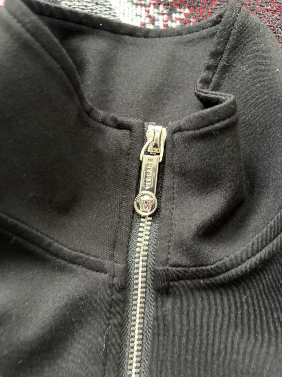 Versace Men’s Black/Blue Full Zip Track Jacket Medusa Logo Greek Key Trim L