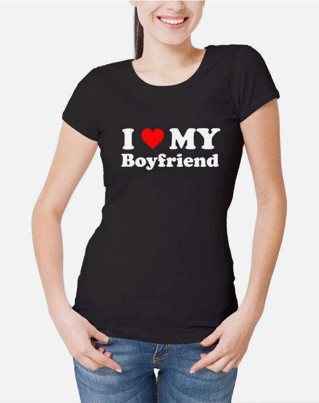 Womens I Love My Boyfriend T-Shirt Funny Gift Joke Birthday Valentines Day