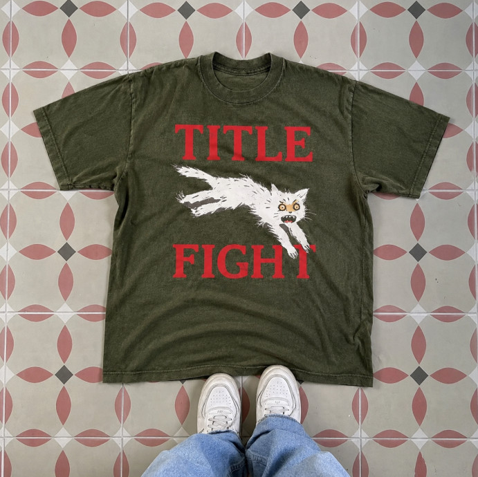 Title Fight Military Green Cat Graphic T-Shirt Unisex Band Tee