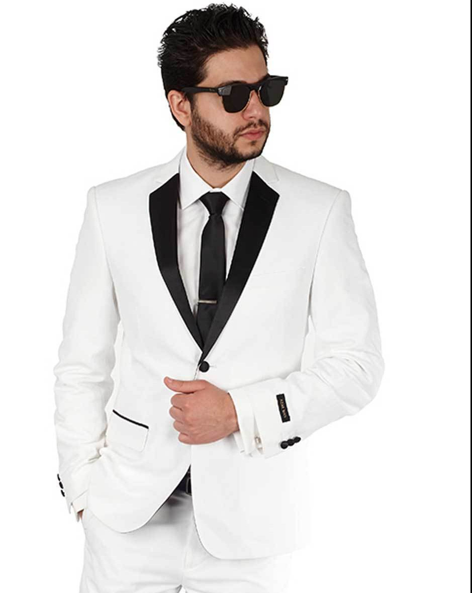 Slim Fit 2 Button White With Black Notch Lapel Collar Tuxedo Dinner Jacket AZAR