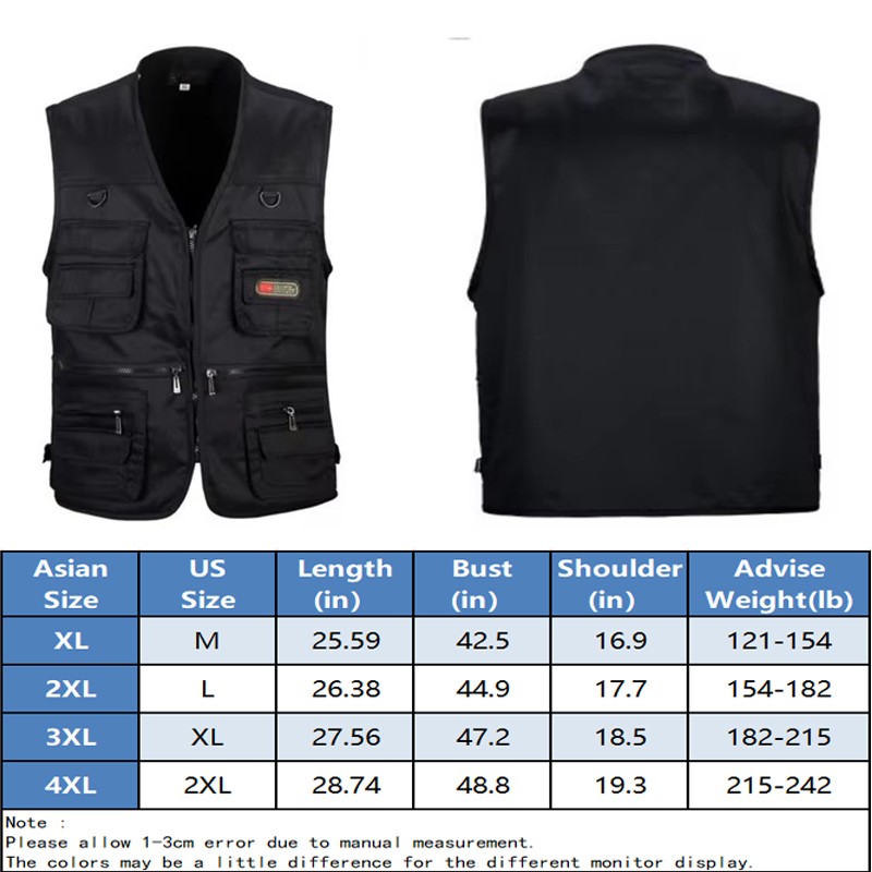 Men Outdoor Vest Multi-pockets Waistcoat Hiking Fishing Sleeveless Jackets