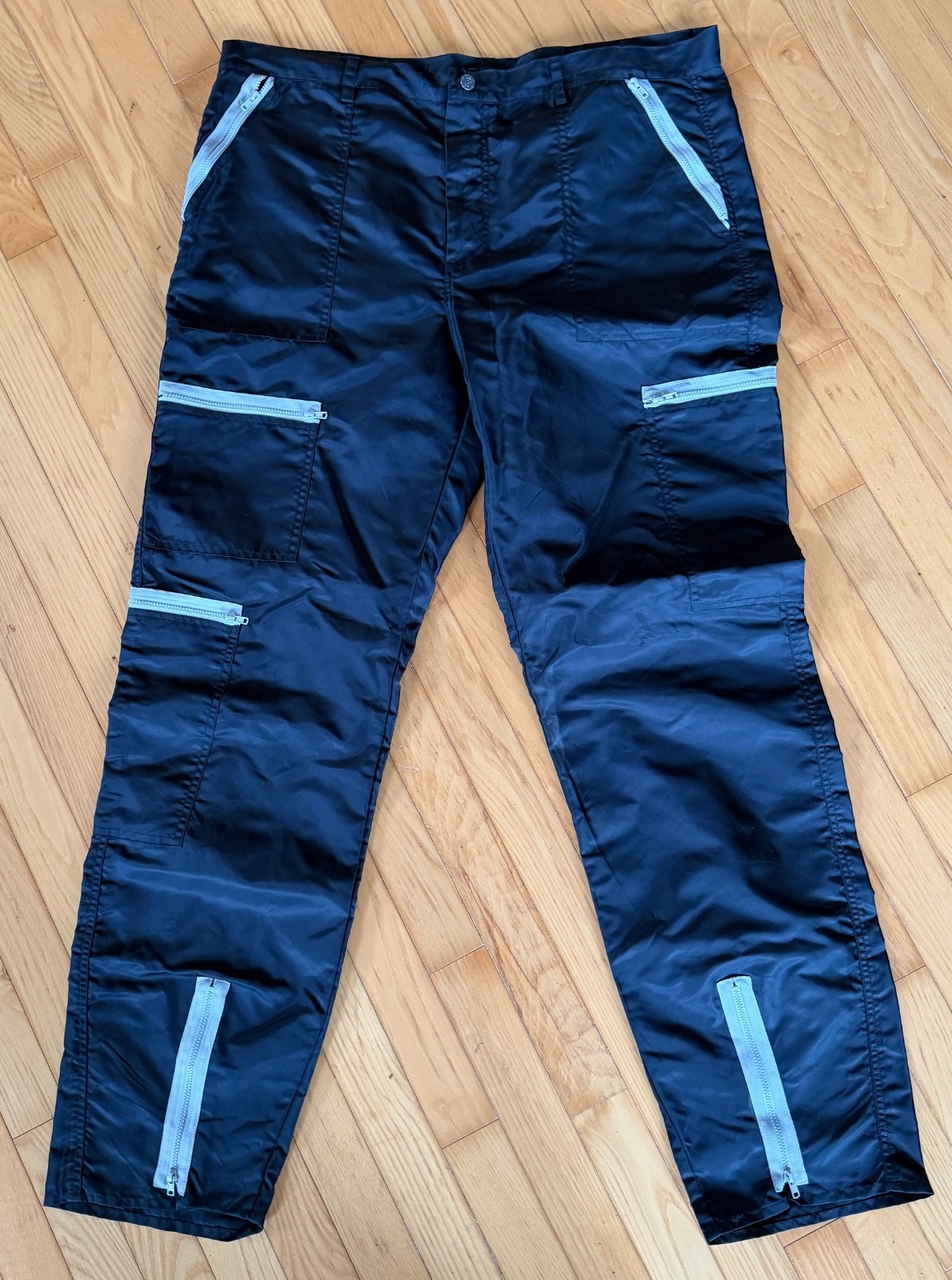Vintage 1980s Mens Bugle Boy COUNTDOWN Nylon Parachute Pants BLACK 40 x 32