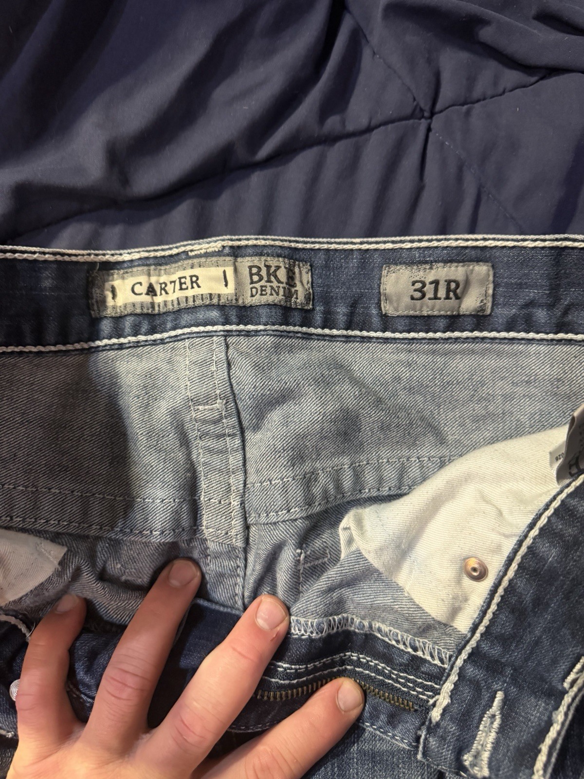 BKE Denim Men’s Regular Fit Straight Jeans Medium Wash Blue Denim Button Zip