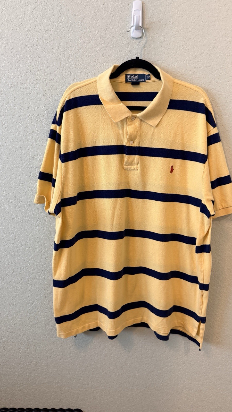 Polo Ralph Lauren Men’s Yellow Blue Striped Polo Shirt 2XB Big Red Pony Cotton