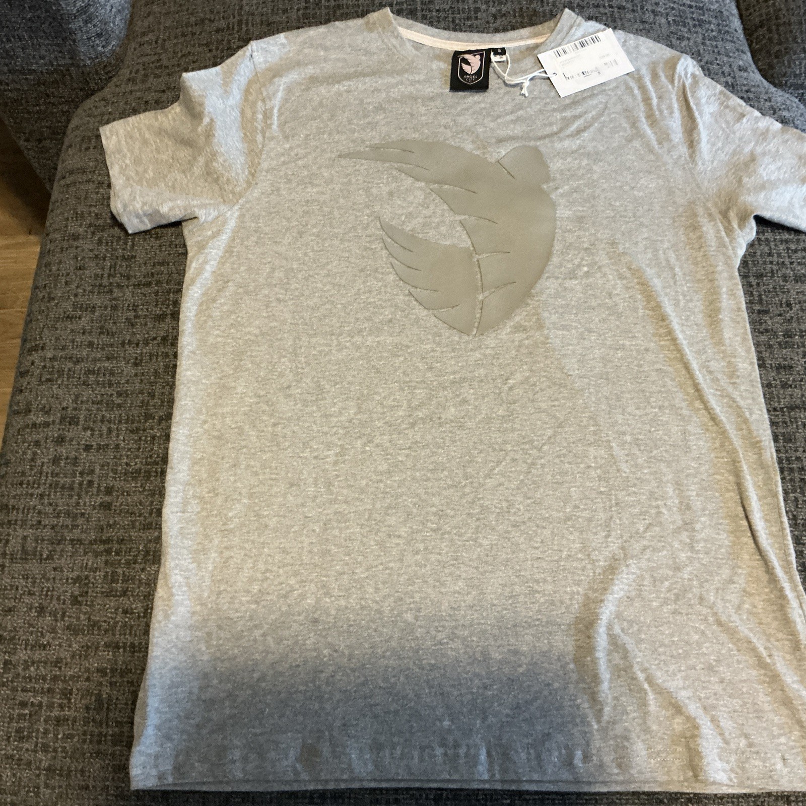 Angel City Gray Solid Crew Neck Regular Logo Accent T-Shirt Size Small