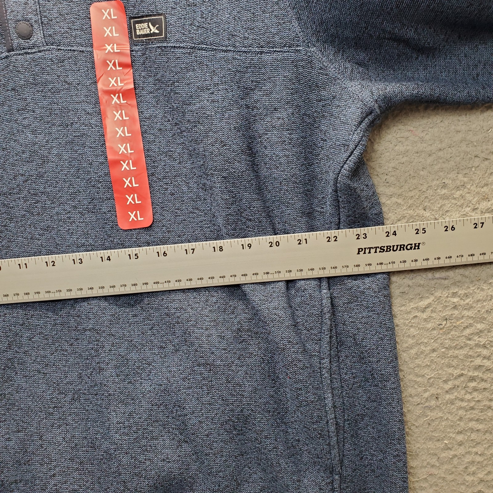 Eddie Bauer Fleece Knit Sweater Mens XL Blue Long Sleeve Quarter Snap EB008606