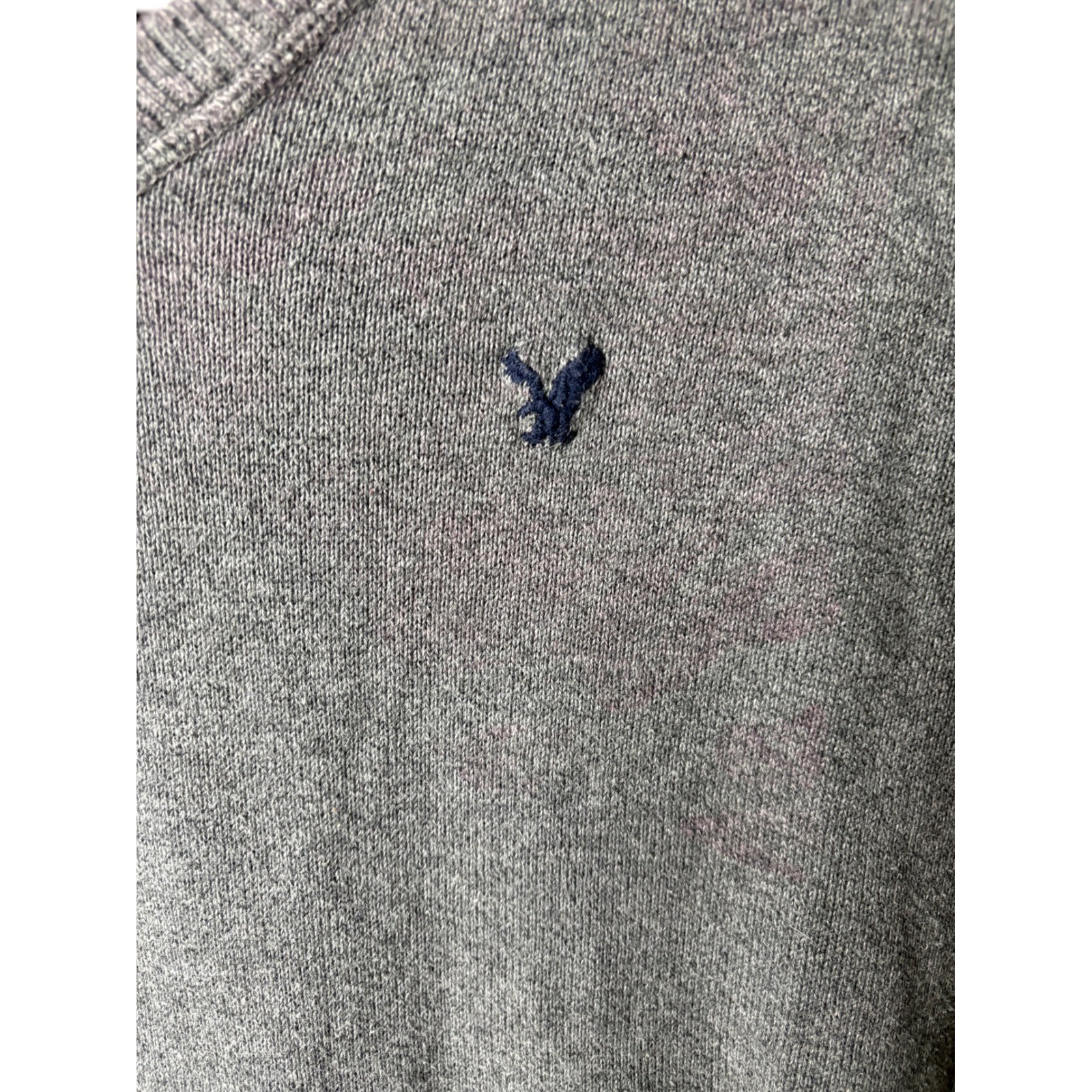 American Eagle Mens V-Neck Sweater Grey 100% Cotton Long Sleeve XS AEM120605U9A
