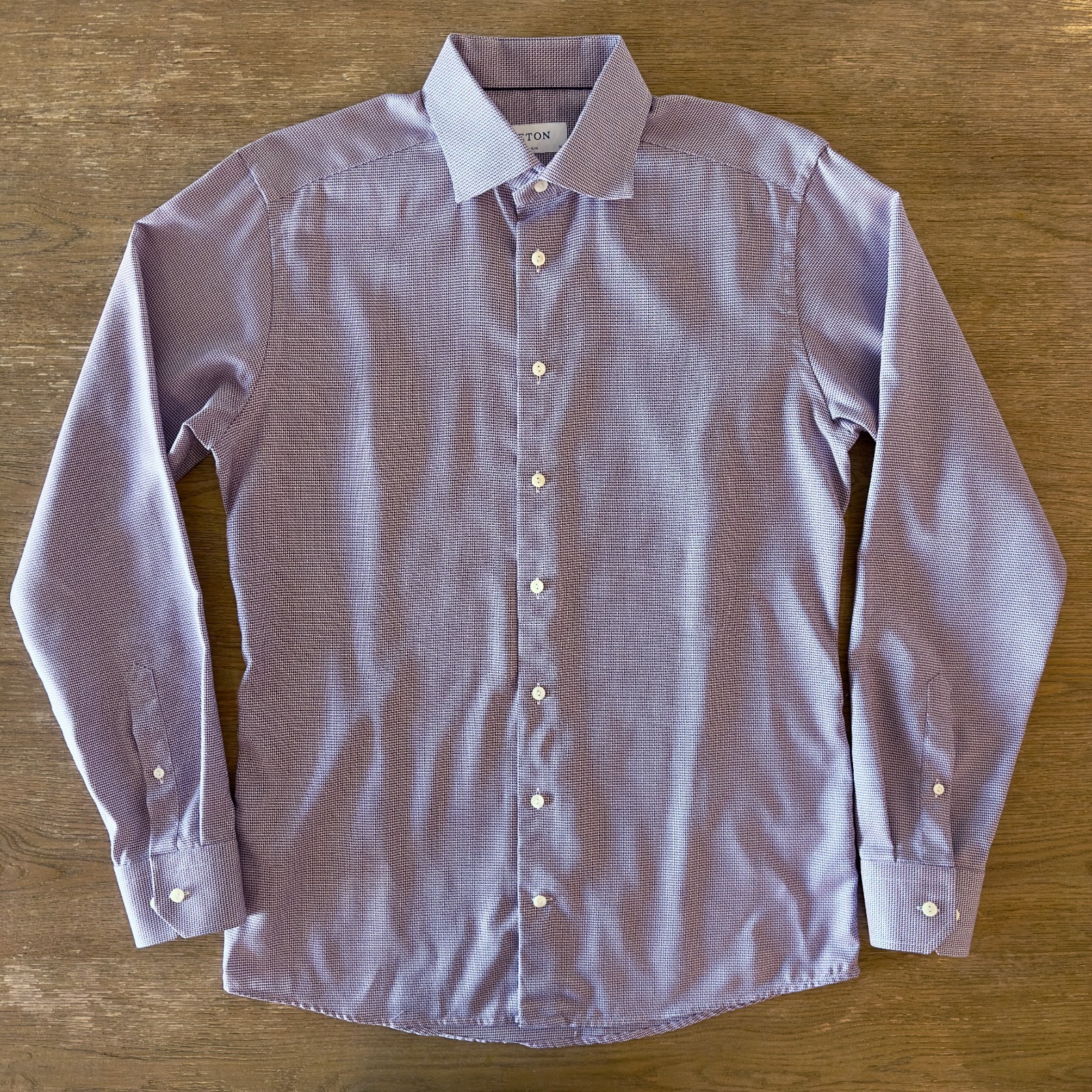 ETON Slim Fit Dress Shirt-Sz 41 16-Blue & Red Micro check-100% Dobby Cotton