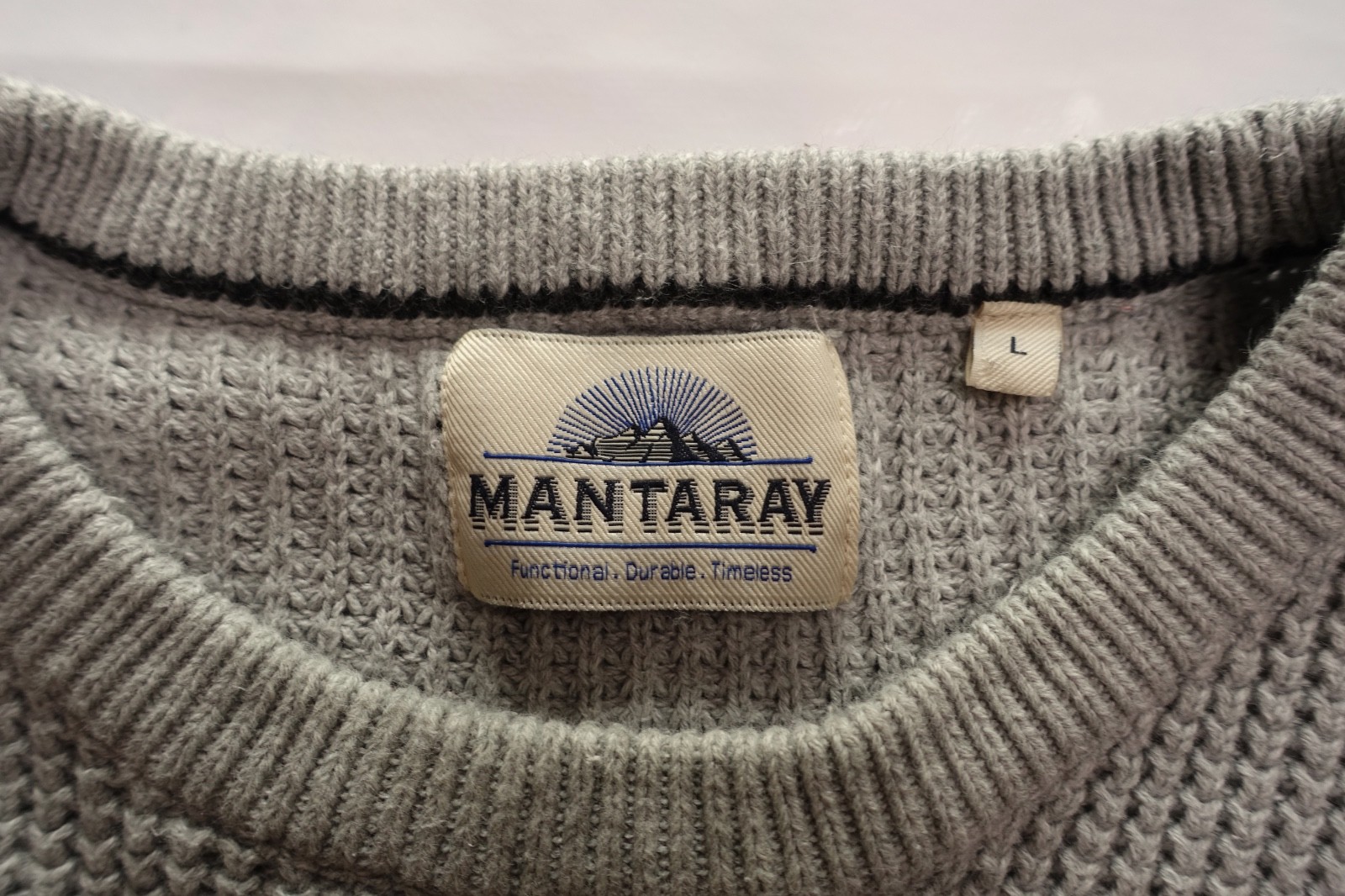 Mantaray Mens Jumper Large Grey 100% Cotton Waffle Knit Crew Neck Smart Casual