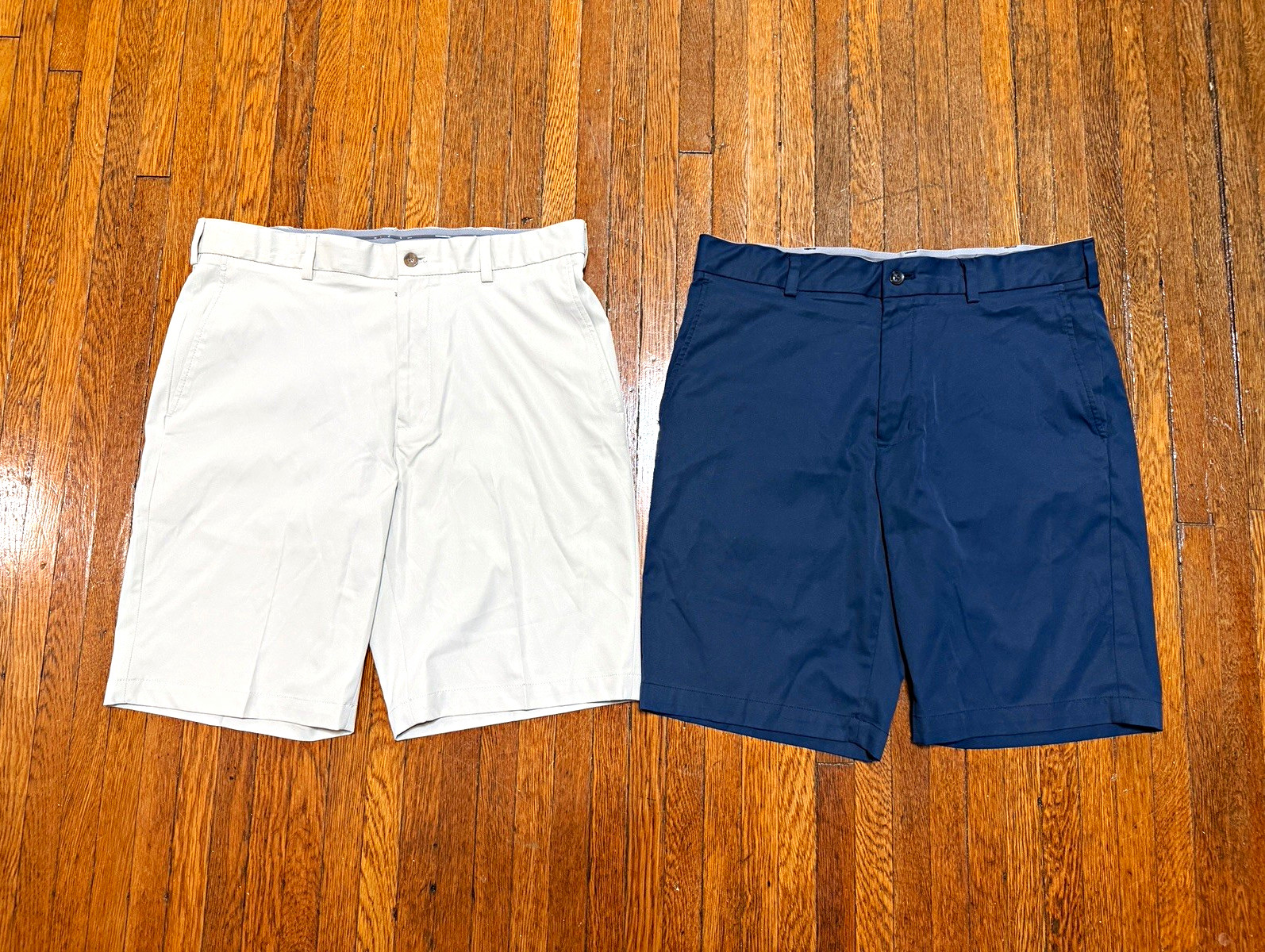Walter Hagen Men’s Golf Shorts Lot of 2 Flat Front Solid Pockets Beige/Blue