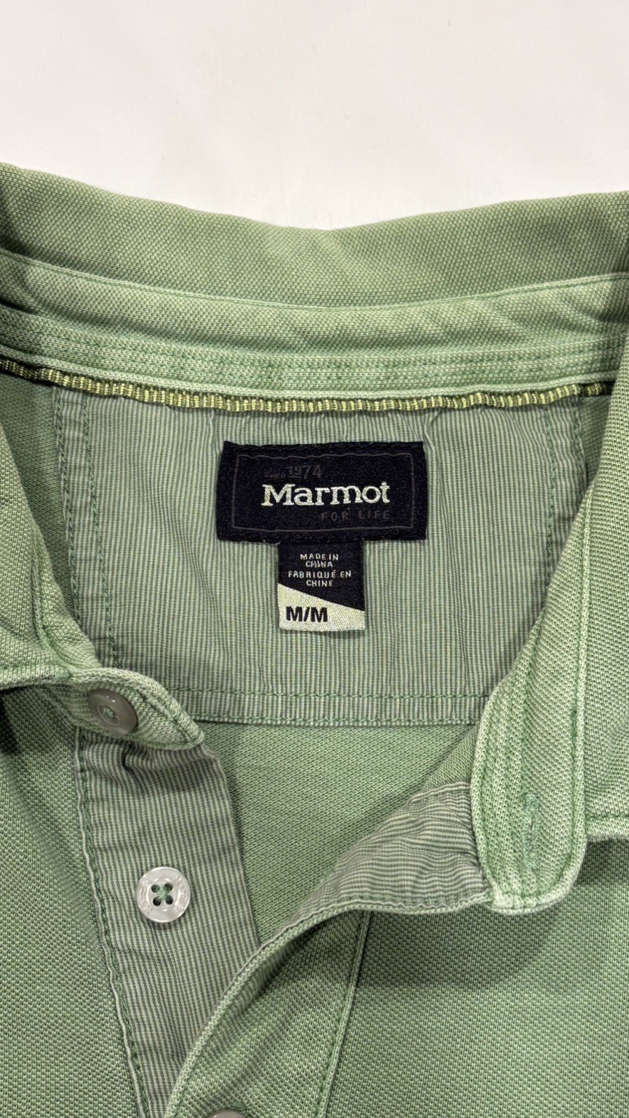 Marmot Carson Polo Button Shirt Men Size M Green, Pocket, Collar