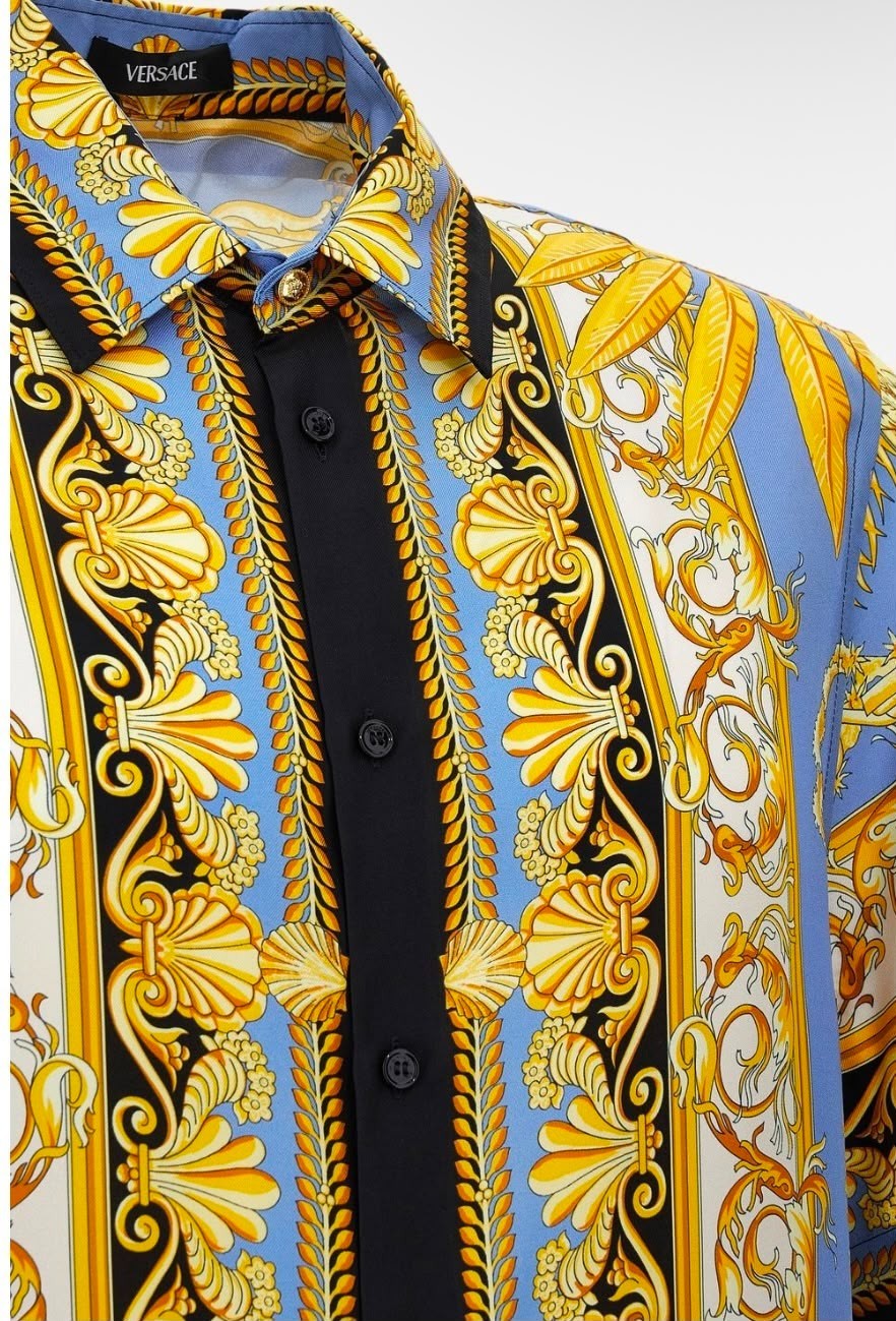 Versace La Vacanza Shirt Silk Barocco Gold Palm new authentic in size 46 IT, S