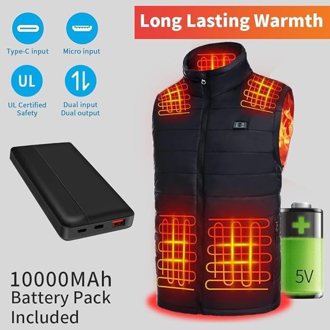 Unisex Heated Vest for Men and Women with 12000 Mah Battery Pack