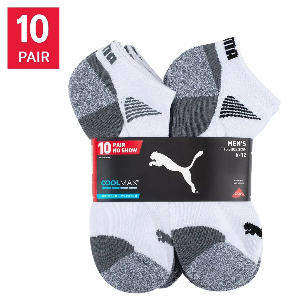Puma Men’s No Show Low Cut Socks, 10 Pair White Or Black Select Size