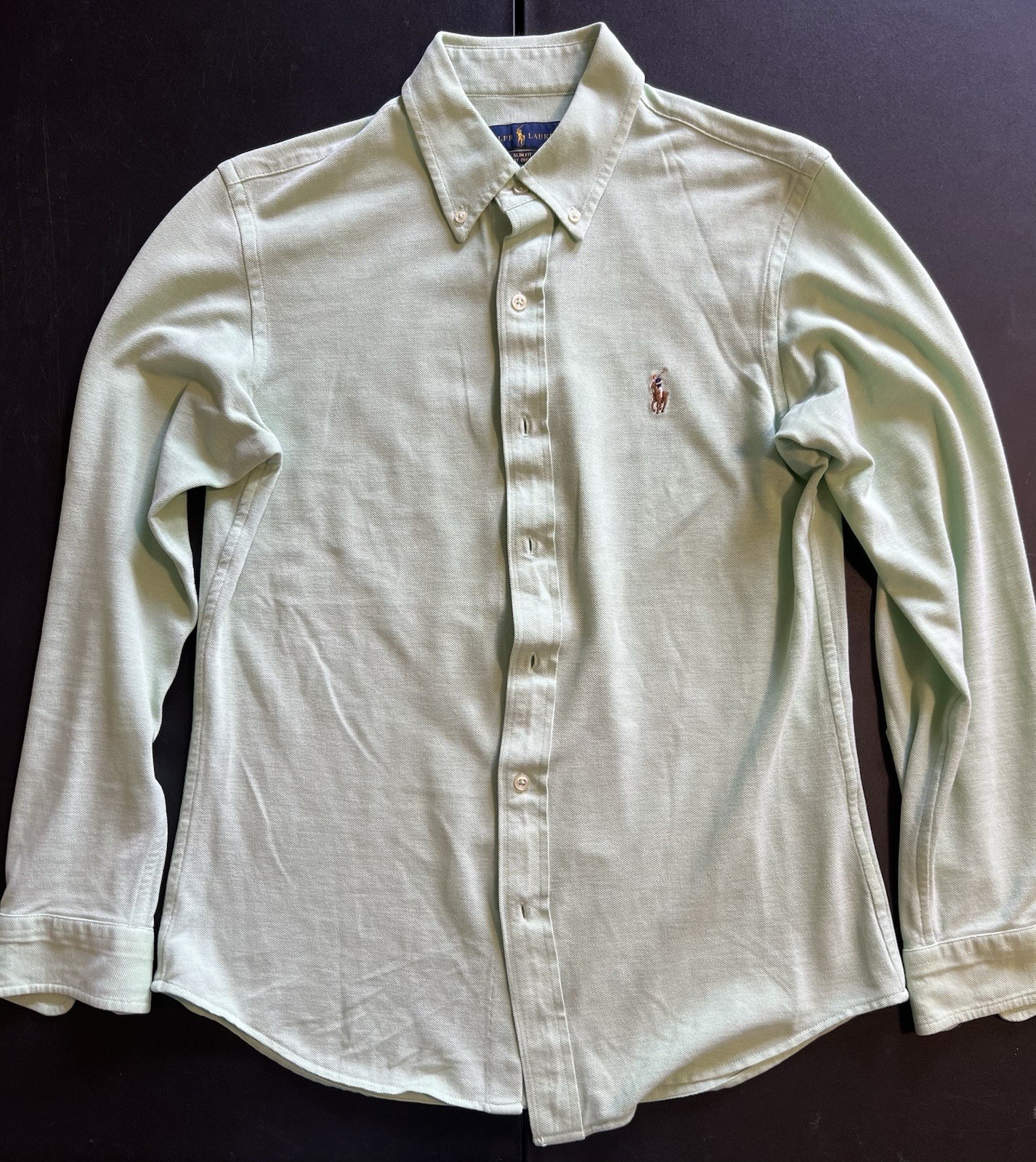 Polo Ralph Lauren Men’s M Slim Fit Green Knit Oxford Long Sleeve Button-Down