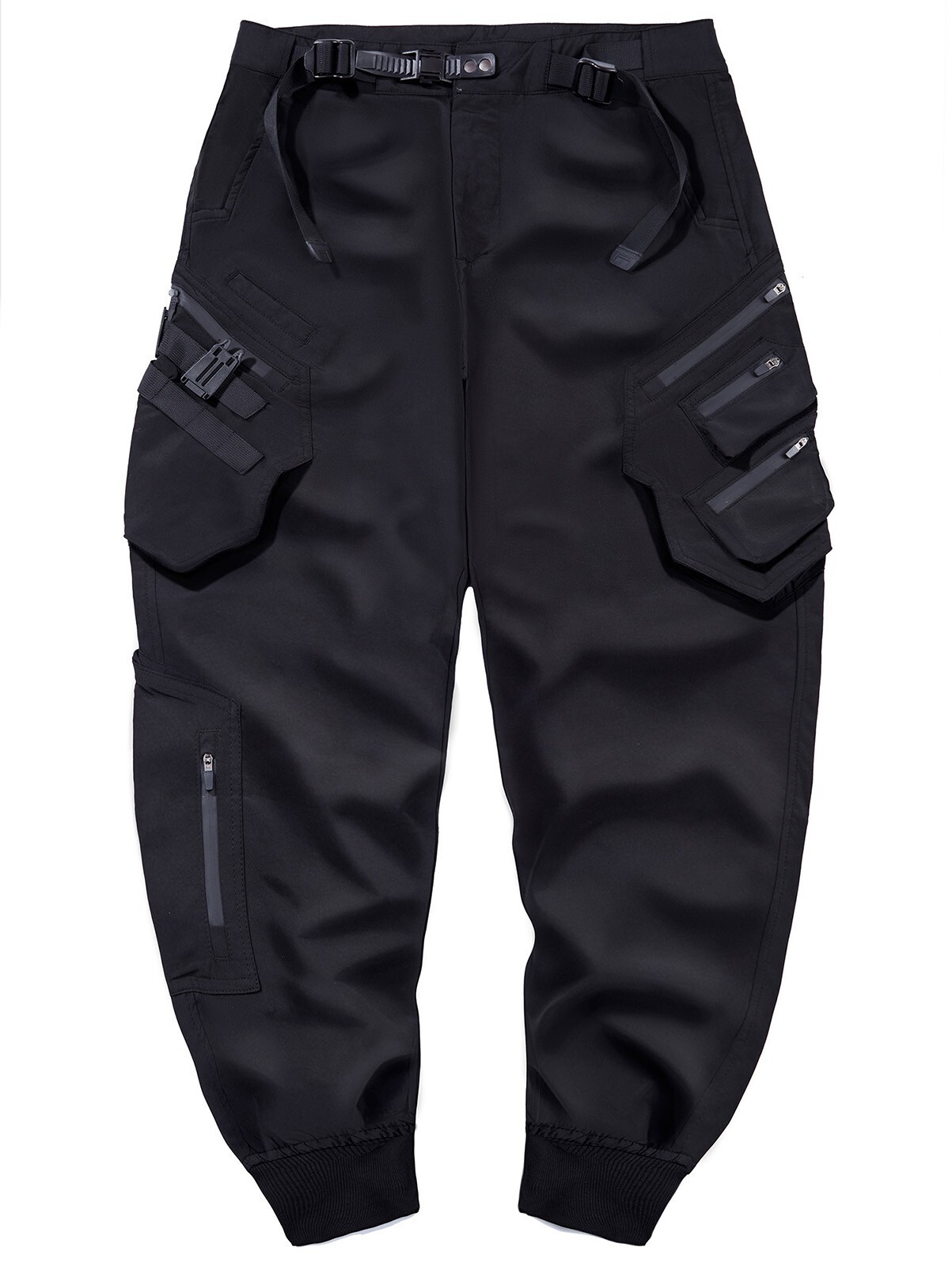 Niepce Black Strapped Pants Techwear Streetwear Cargo Joggers for Men