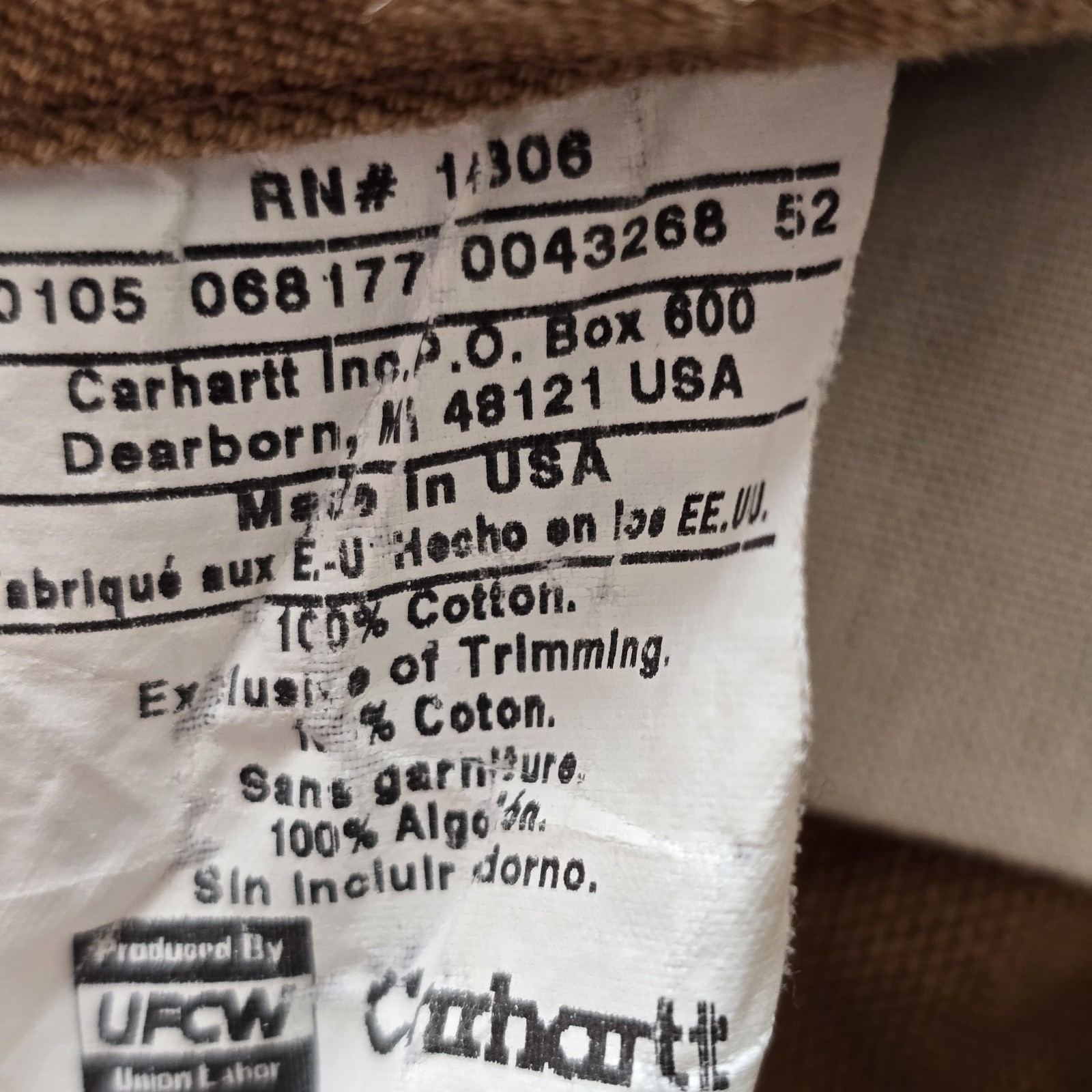 Carhartt Vintage Dungarees R01 BRN Overalls Men’s 34×32 Cotton Caramel Brown